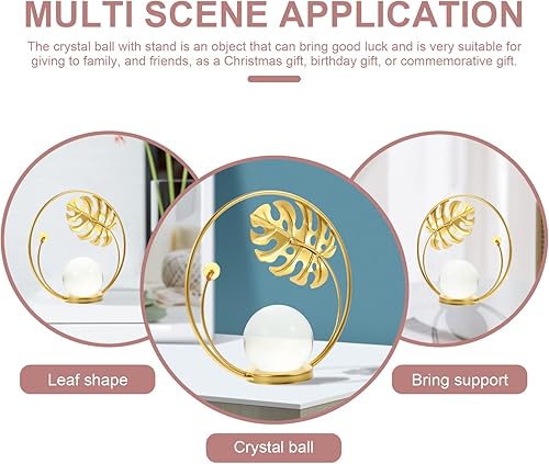 Miniatura 4 de ARTIBETTER Base de bola de cristal, hojas de palma decorativas con soporte de Monstera soporte para esfera para decoración de gabinete de TV para