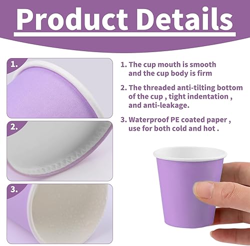 Miniatura 3 de Paquete de 100 vasos de papel de 3 onzas, vasos de baño desechables, vasos de papel para enjuague bucal, aperitivos, tazas de expreso adecuadas para