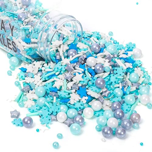 Gránulos de copos de nieve, congelados en mezcla de azúcar, chispas azules, adornos para cupcakes para hornear, decoración de galletas, decoraciones