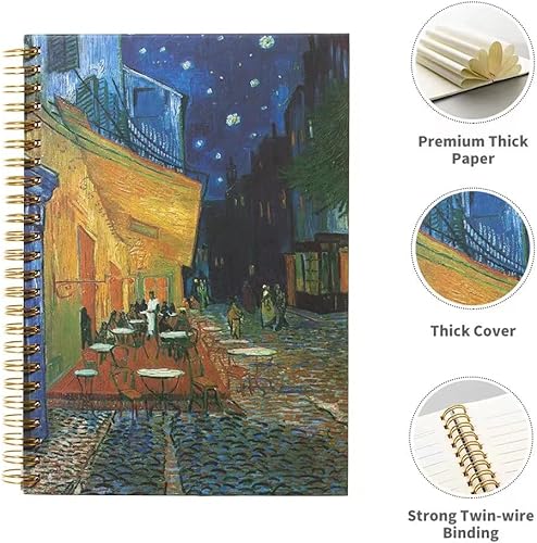 Miniatura 5 de Paquete de 4 cuadernos y diarios en espiral A5, 6.3 x 8.6 pulgadas, encuadernación de doble alambre, 160 páginas, pinturas de fama mundial, para