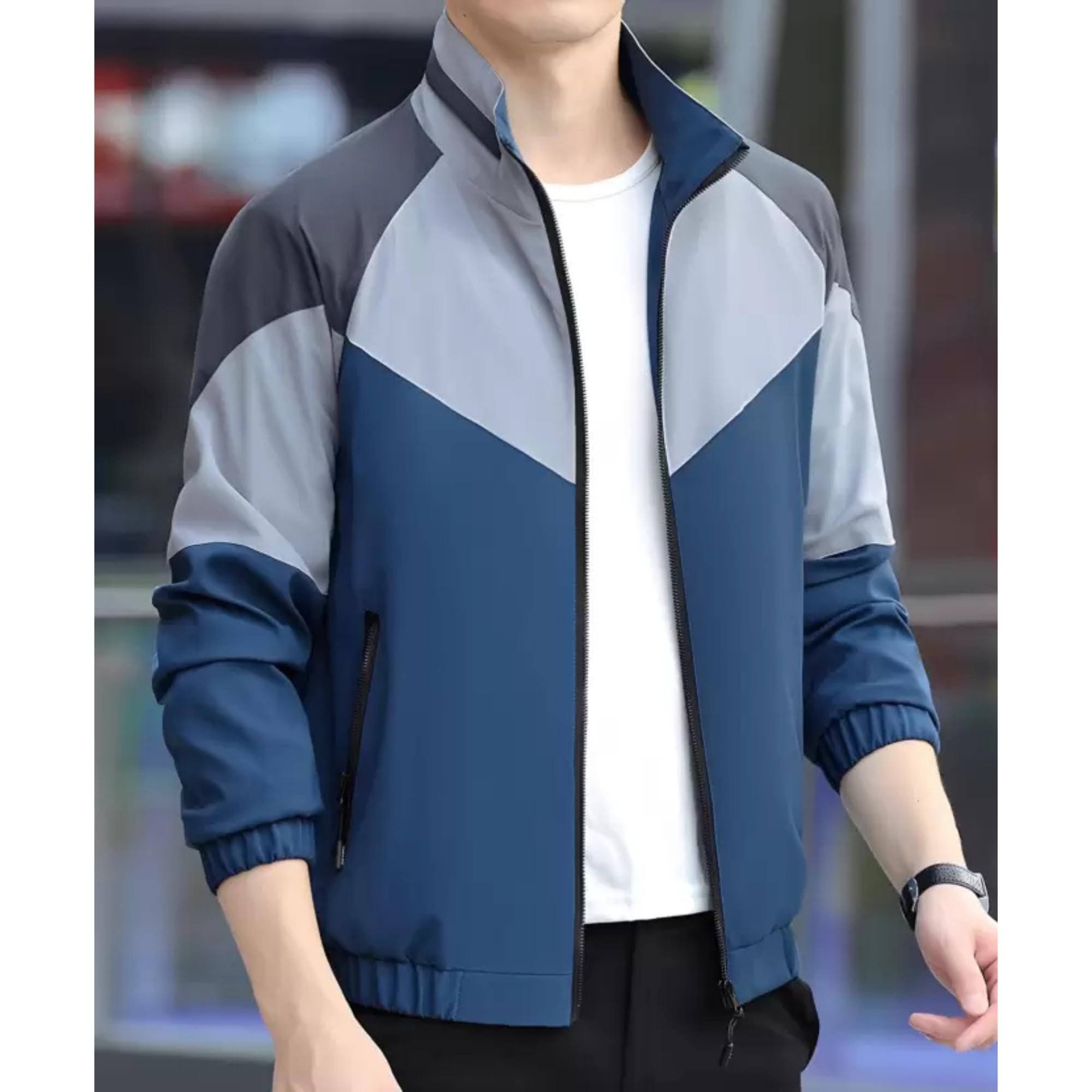 MIA FASHION Men's Water Resistant Standard Length Jacket For Winter Season | Lightweight Windcheater Nylon Jacket | Stylish Full Sleeves Stand Collar For Sports, Tracking 3