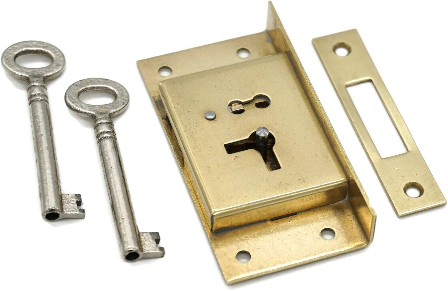 Restore Hardware Half Mortise Cabinet Furniture Lock - Premium Quality Brass - Large Antique Lock with Cast Brass Strike Plate - 2 Keys - Drawer Locks & Left-Hand Doors