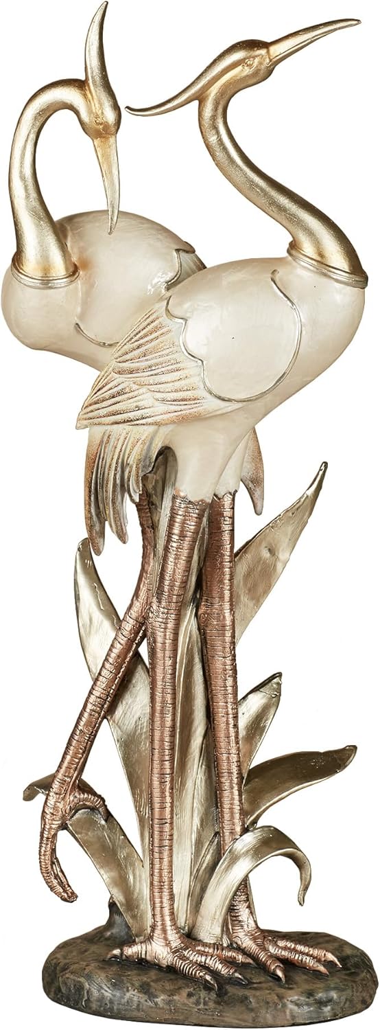 Touch of Class Pretty Pose Double Crane Table Sculpture - Ivory Capiz Shell Look, Gold Copper Accents - Elegant Bird Figurine for Living Room, Bedroom, Office