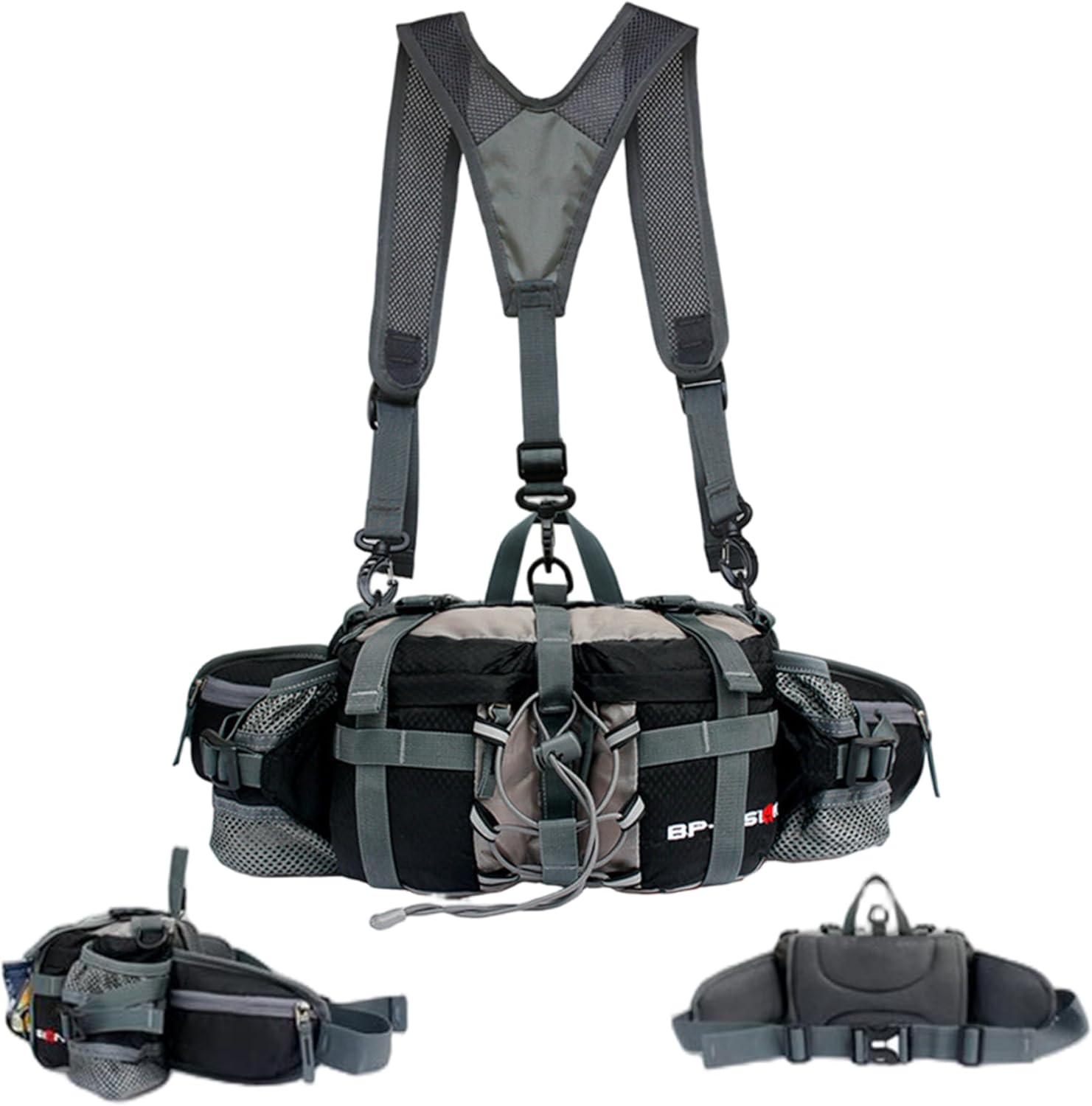 Hiking Fanny Pack for Women Men, Waterproof Waist Pack with Water Bottle Holder & Shoulder Straps Lumbar Hip Belt Bag, 1#