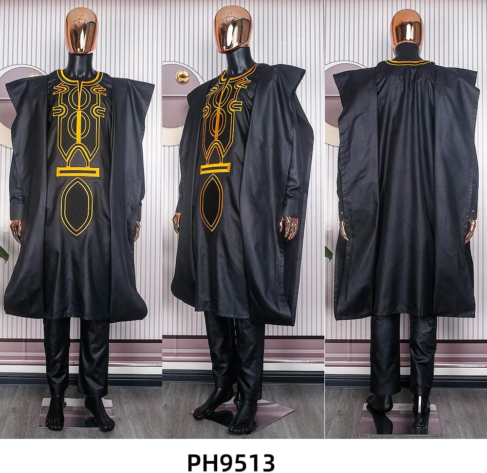 HD African Attire for Man Fashion Rhinestone Agbada Suit Boubou Caftan Pants 3 Pieces Clothes Set - Image 5