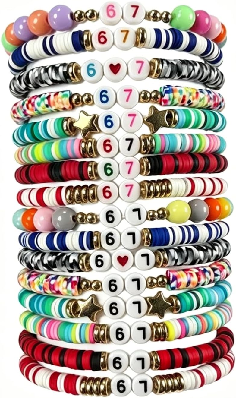 SOOWOOT 67 Bracelets for Teens, 16 Pcs Funny Six Seven Meme Bracelets, Elastic Stretch Bracelets for Men Women, Novelty Party Favors Gift for Birthday, Valentine’s Day, Christmas Stocking Stuffers