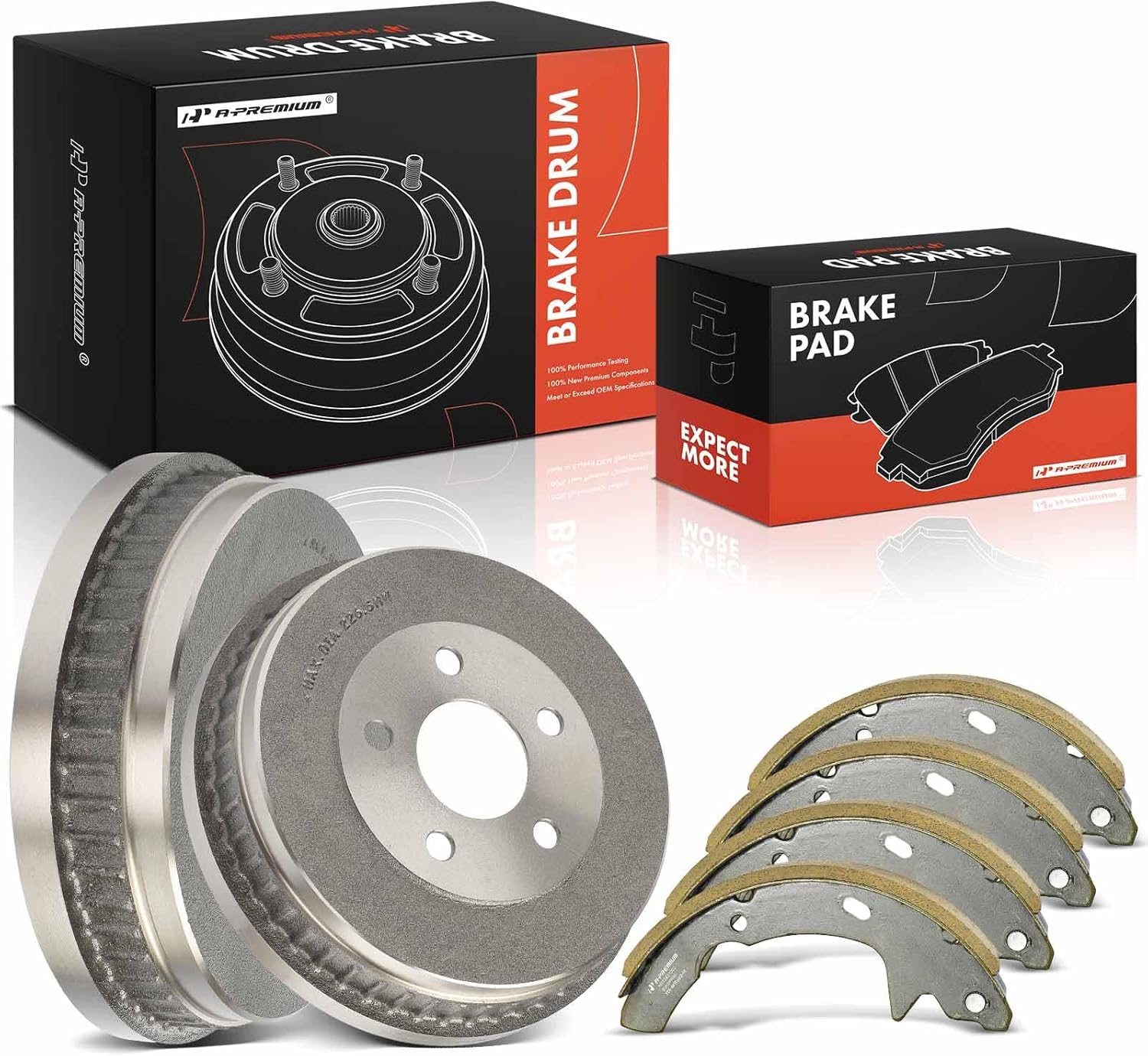 A-Premium 10.51 inch (267mm) Rear Brake Drums + Ceramic Shoes Set Compatible with Select Ford and Mercury Models - Taurus 2001-2007, Sable 2001-2005, 6-PC Set