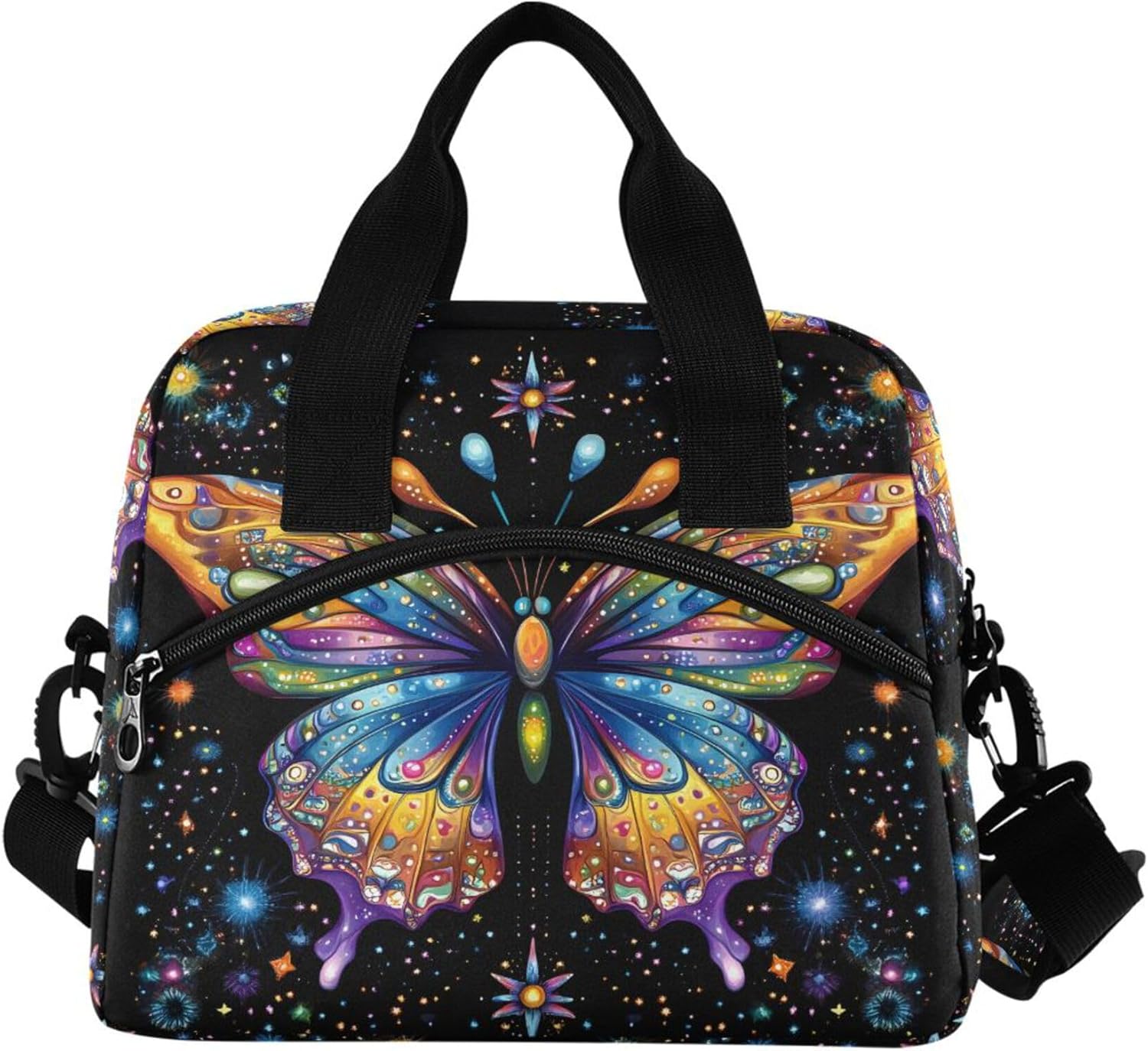 MNSRUU Insulated Lunch Bag Moon and Bats Women Men Fabric Dinner Tote Cooler Bag Reusable Leakproof Lunch Box with Adjustable Shoulder Handles Strap For Work School