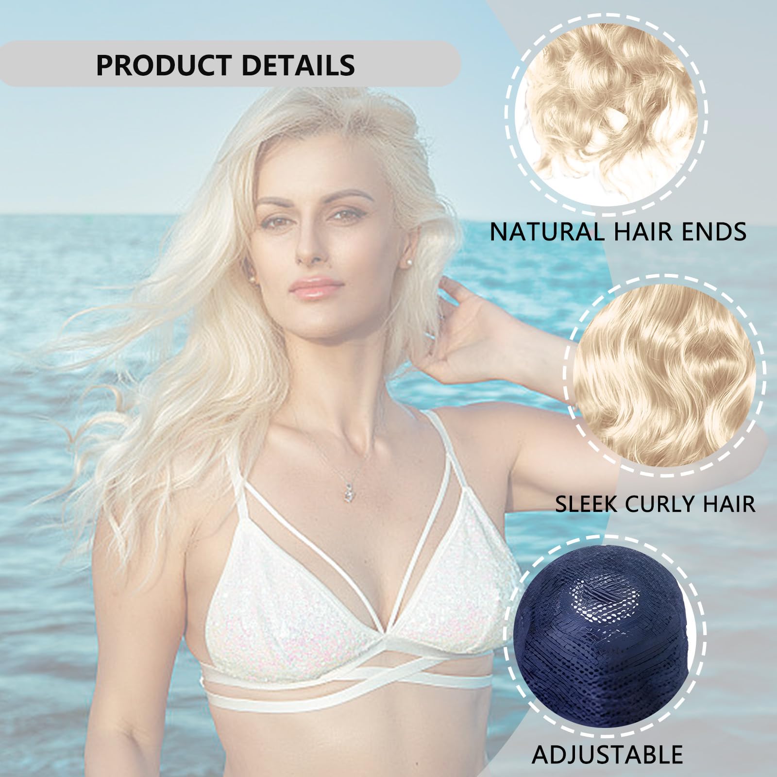 Light Blonde Curly Wig Headband Wig, Long Blonde Wigs for Women, Blond Wigs for Women 27 Length, Synthetic Wave Hair for Simple Styling Soft Touch Natural Appearance Woman Girls - Image 3