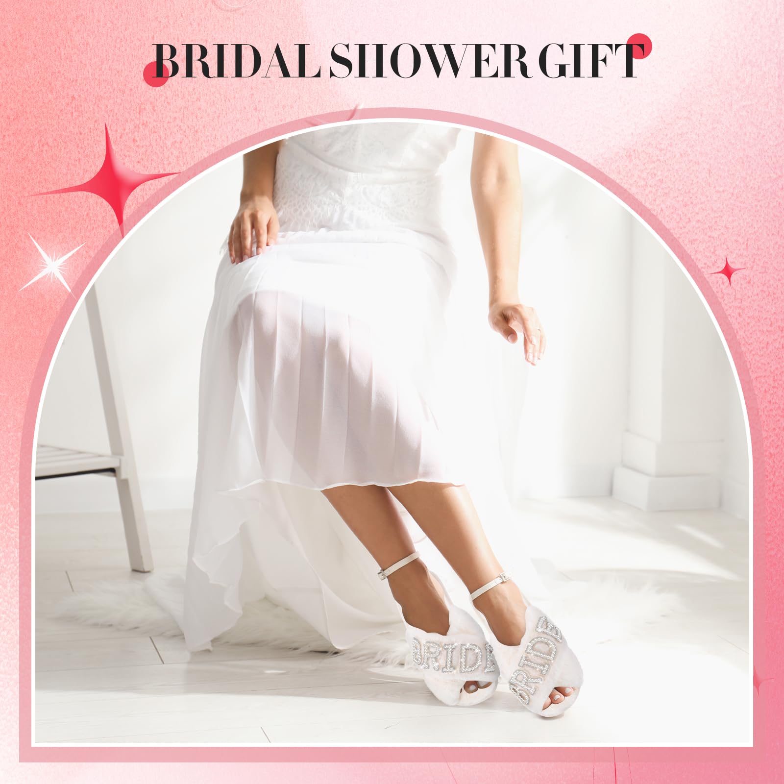 Pantuflas de novia para boda blancas suaves para mujer, pantuflas de novia con punta abierta para regalo de novia y despedida de soltera, Blanco cremoso 5