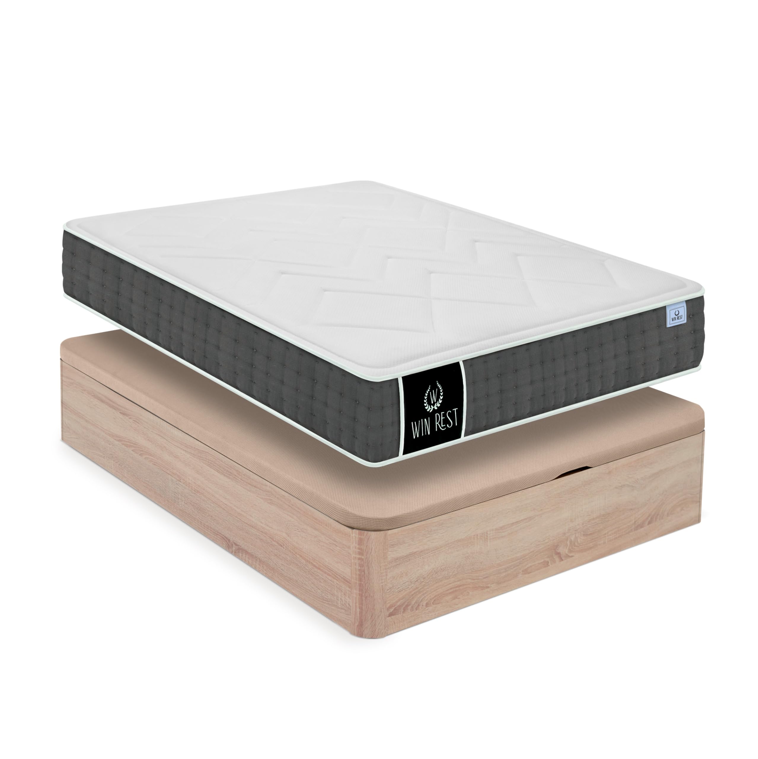 WIN REST - Pack Spazio : Canapé Spazio Cambria y Colchón Coliseum | 135x190cm | Bloque de Espuma y Visco Gel | Diseño Moderno y Funcional con Espacio de Almacenamiento Óptimo