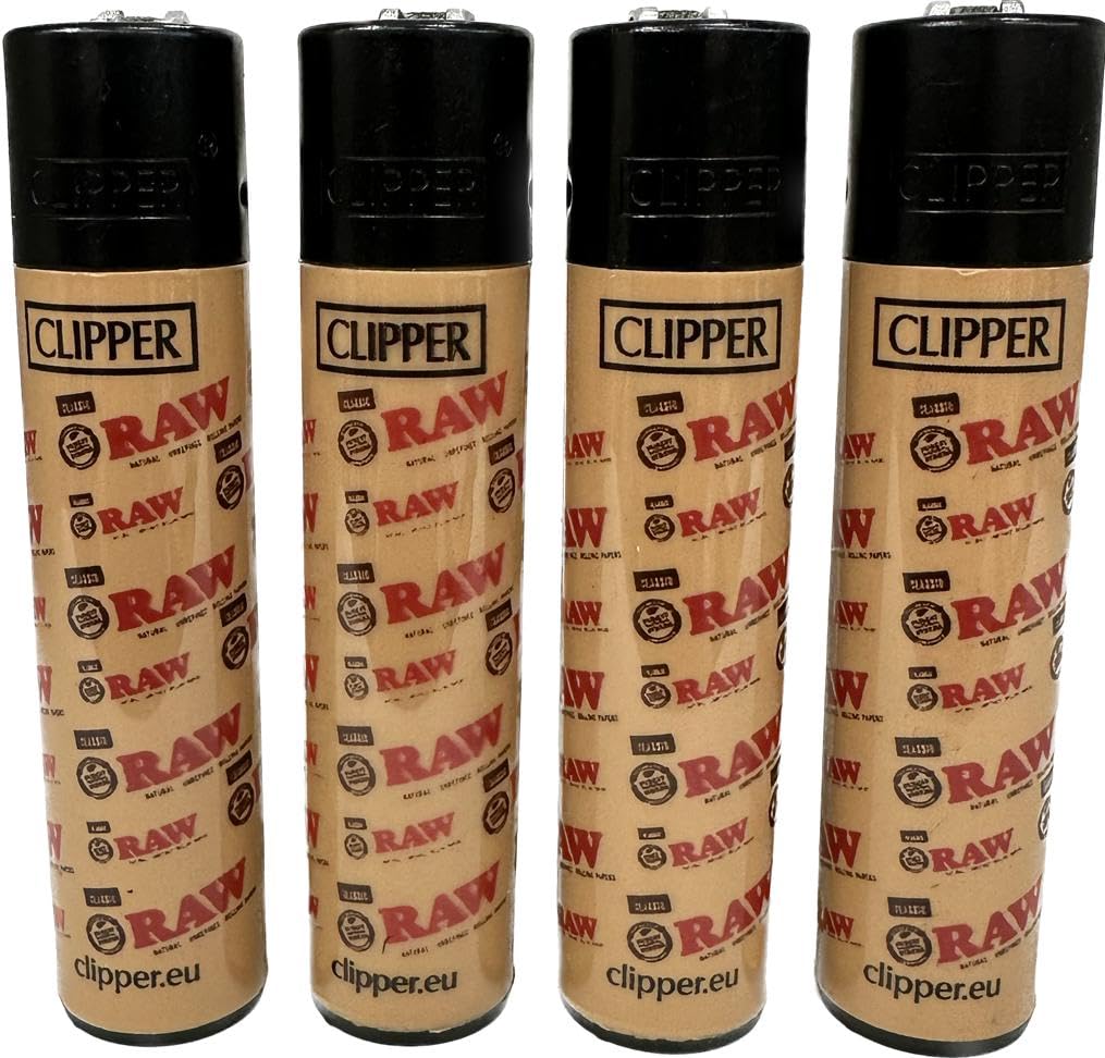 Fenny's Creations Black Raw Clipper Lighter Set, 4 Standard Size Lighters Multipack, Refillable Butane Clipper Lighter Compatible With Clipper Flints, Collectible Raw Theme Gift Pack