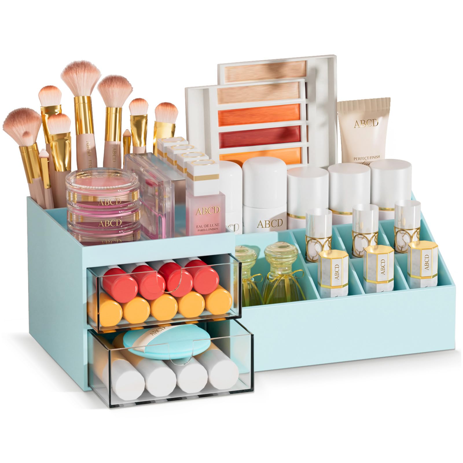 Subsky Blue Makeup Organiser Cosmetics Storage With Drawers, Skincare Organiser, Offices Multi-Function Organizer, Cosmetic Storage Box With Drawers, For Dresser, Bedroom, Bathroom,