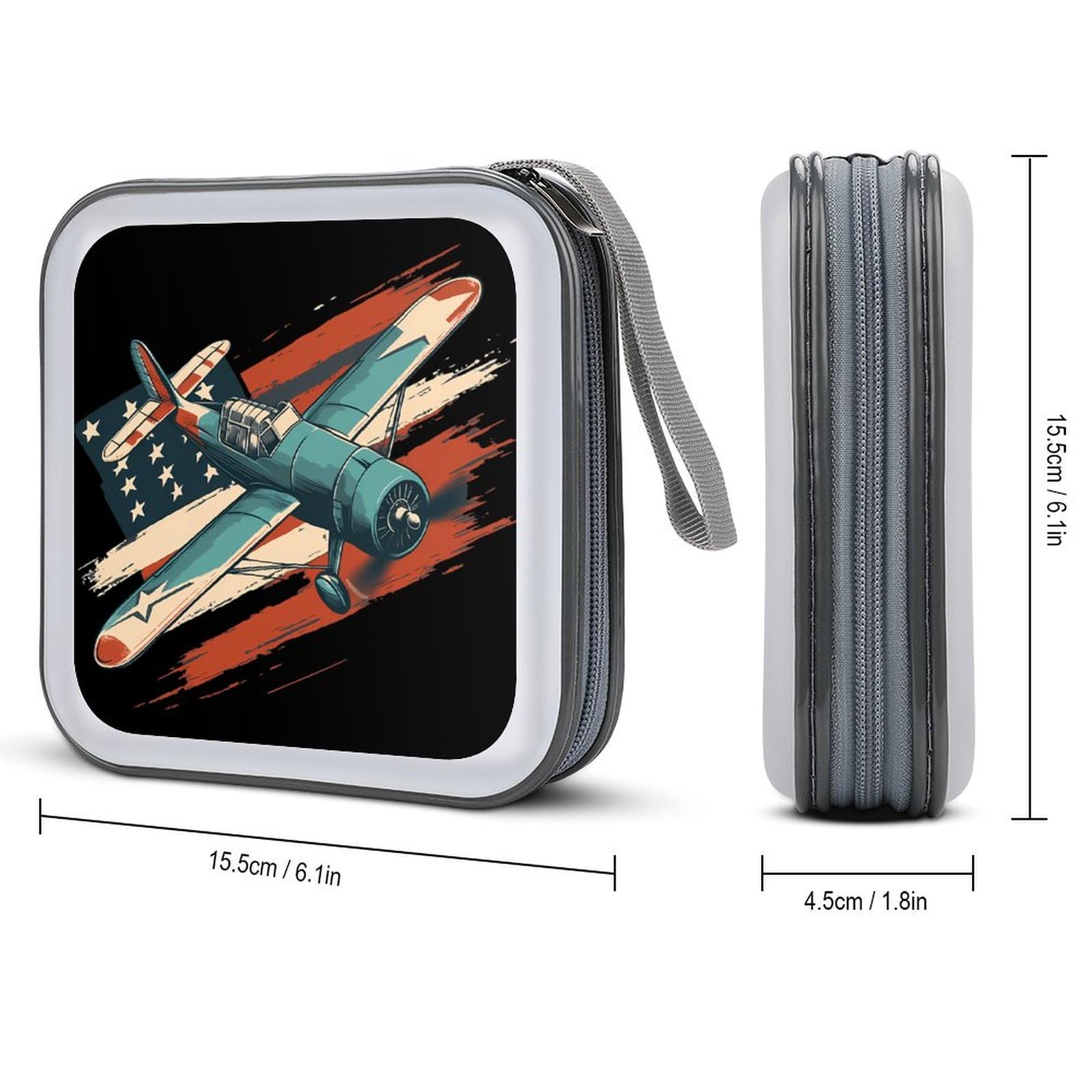 Vintage Airplane US Flag CD Case Plastic DVD Case Holder Wallet Disc Storage Organizer for Car Travel
