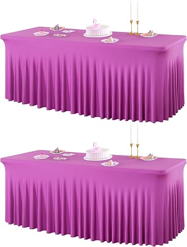 Paquete de 2 manteles de color rosa intenso para mesas rectangulares de 6 pies, fundas de mesa de una pieza de elastano elástico resistente a las