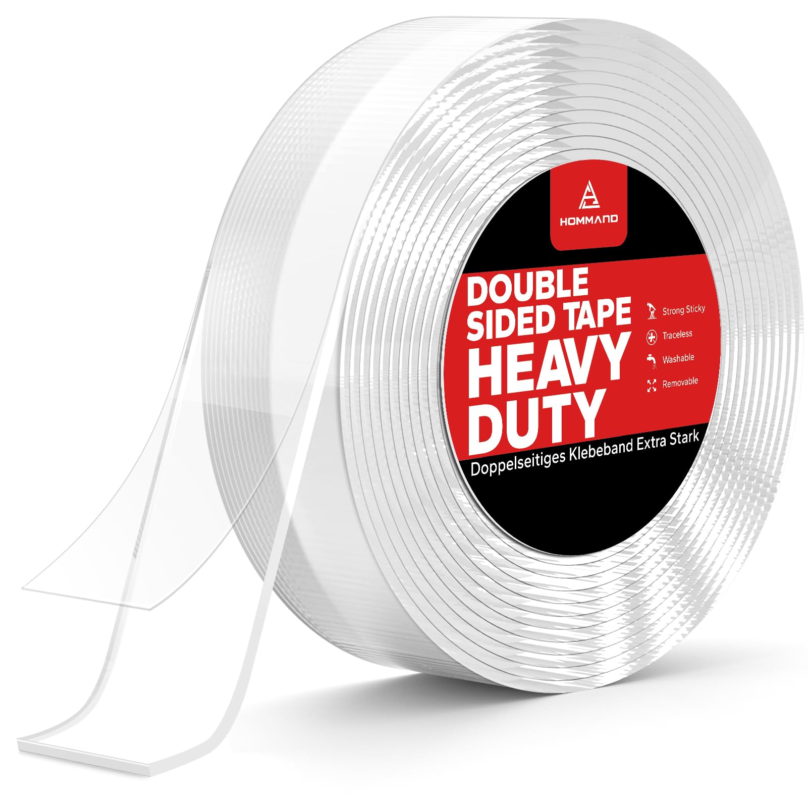 HOMMAND 3m Doppelseitiges Klebeband Extra Stark Transparent, Nano Double Sided Tape, Abnehmbar Spurlos Klebeband Doppelseitig Dünn für Teppich, Foto Wand, Küche, Zuhause, Auto