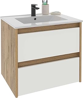 Miroytengo Mueble de Baño Suspendido 60 cm Nilo Blanco Mate y Roble Kraft 2 cajones 60x60x46 cm (SIN Lavabo)