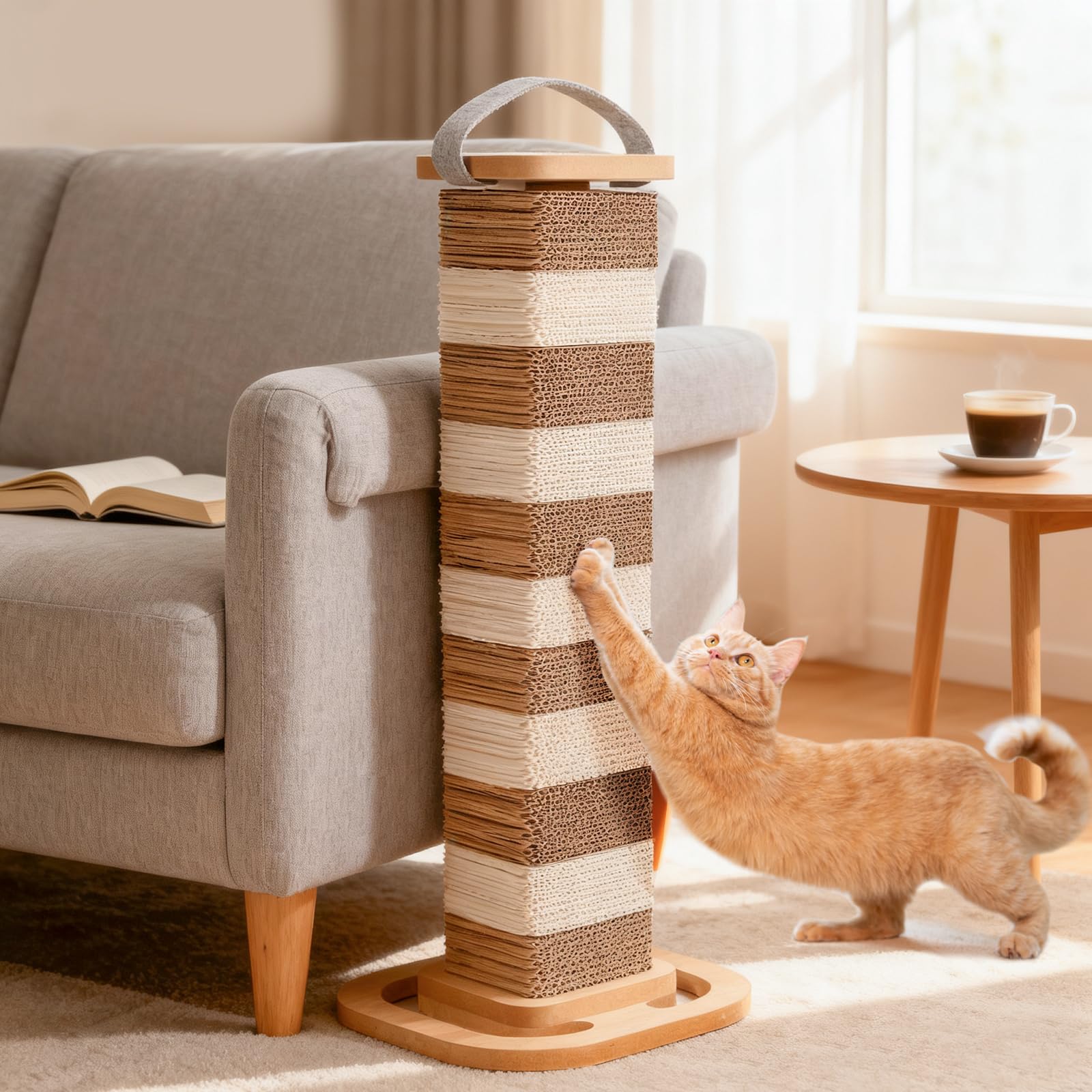 Arbre à chat rotatif 4 voies CheerPals en carton ondulé 5 couches 62 cm