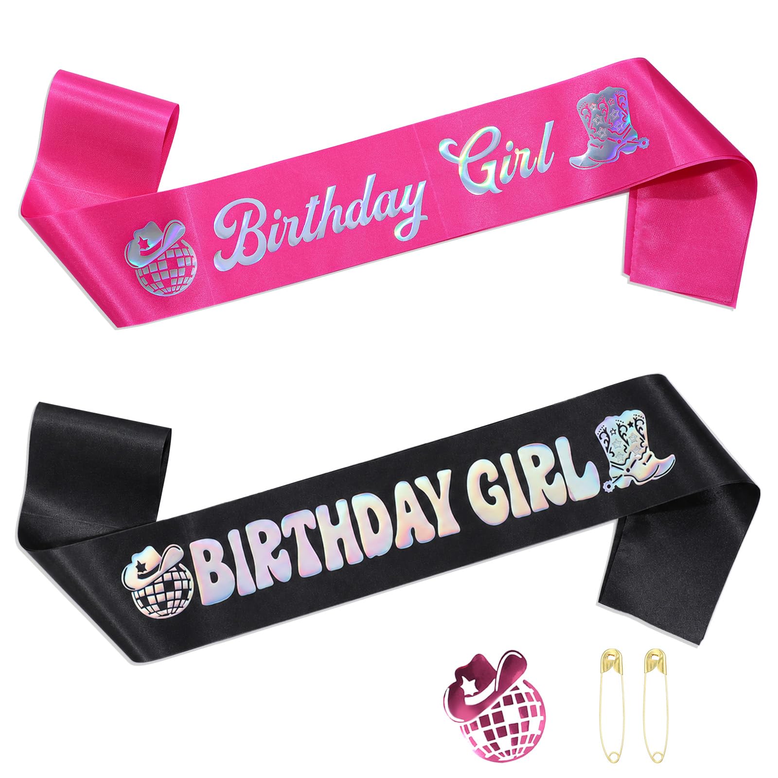 Heclia Birthday Girl Sash for Women Disco Cowgirl Happy Birthday Sash with Iridescent Foil Western Cow Theme Party Decorations Bachelorette Sashes for Sweet 16, 18th 21st 30th 40th 50th