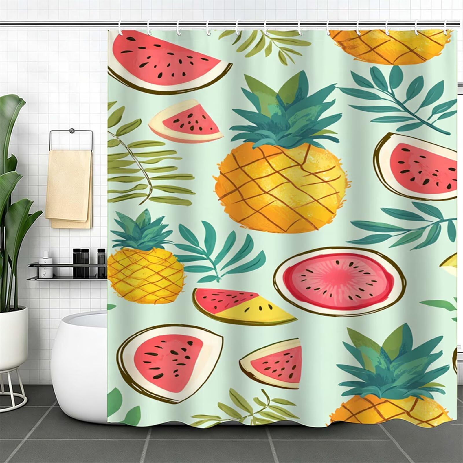 Tenda Doccia 180x240cm arancione Tenda per Doccia con 12 Anelli, Bordo Ponderato, Polyester Tessuto Lavabile, Asciugatura Rapida, Facile da Pulire, per Bagno Dormitorio Hotel frutta J-447