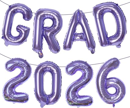 KALOR Purple GRAD 2026 Banner Balloons, 16 Inch Mylar Foil letter Graduation Balloons 2026 Sign for Graduation Party Decorations