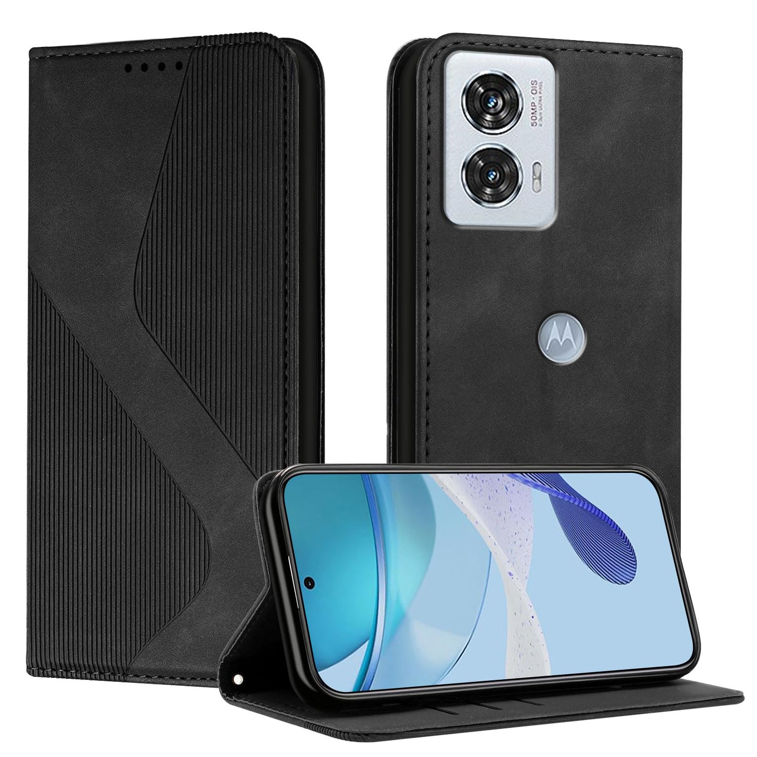 Etui do Motorola Moto Edge 50 Fusion, skórzane etui z klapką z wewnętrzną obudową TPU magnetyczny stojak z klapką kompatybilne z Moto Edge 50 Fusion - Czarny