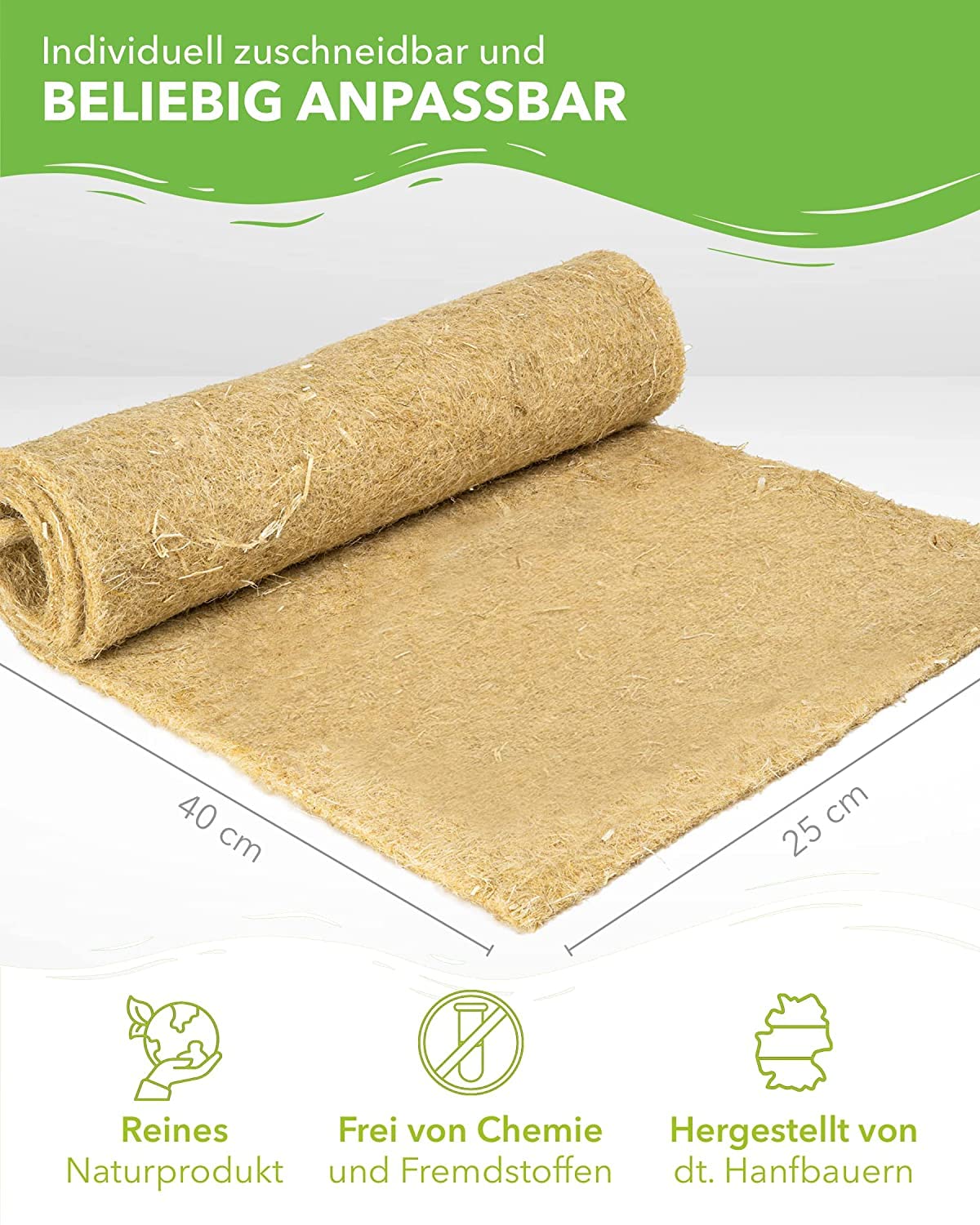 Nagerteppich aus 100% Hanf, 40 x 25cm, 5mm dick, Hanfteppich für alle Arten Kleintiere, Hanfmatte Nagermatte Nager-Teppich Bodenabdeckung (40 Stück)