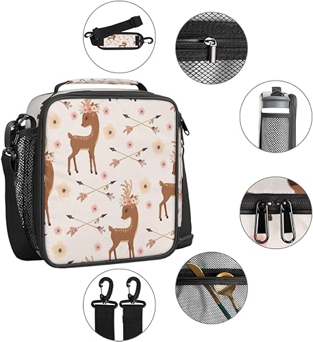 Miniatura 2 de Lonchera con diseño de ciervos y animales para niños, lonchera con estampado floral y flores para niñas y niños, lonchera congelable con correa
