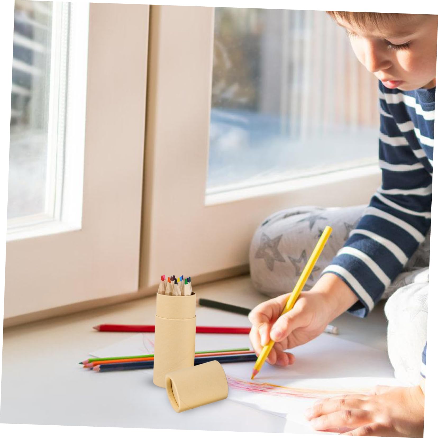 Matite Colorate in Legno Beige 12 Pezzi per Scuola e Disegno