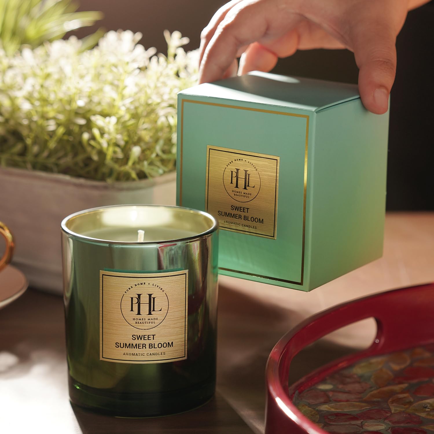 Pure Home + Living Sweet Summer Bloom Scented Wax Filled Jar Candle - Green for Candle Holder Jar, Storage Container, Office & Home Decor, Festival Decoration, Gifting, Resusable,(Pack of 1)-image-15