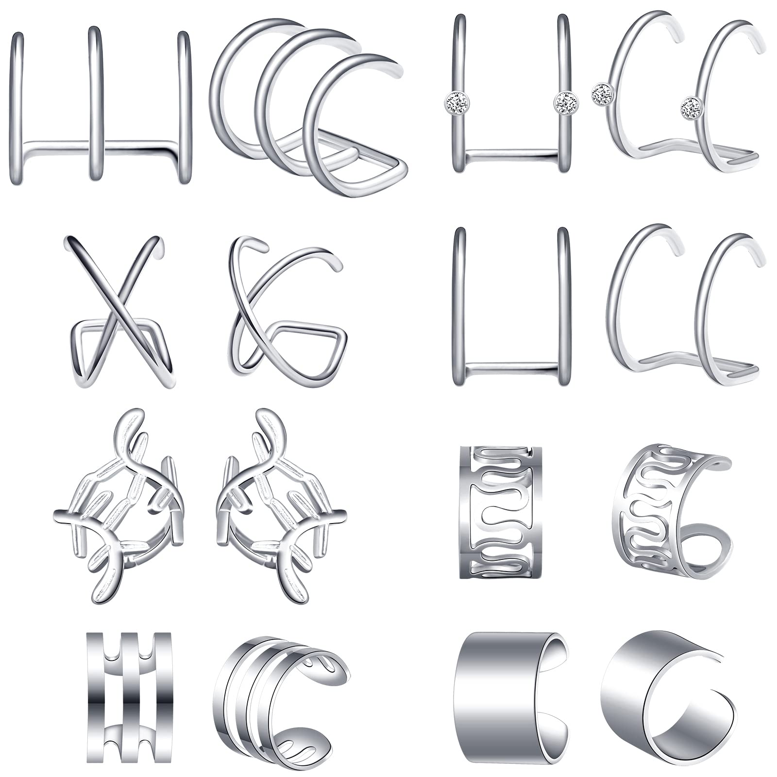 MicVivienEar Cuff Set Made of Stainless Steel Ear Cuff Earrings Women's Fake Helix Cartilage Earrings Hypoallergenic Cuff Ear Clips Helix Pircings Solid Earrings 8 Pairs Set / 10 Pairs Set