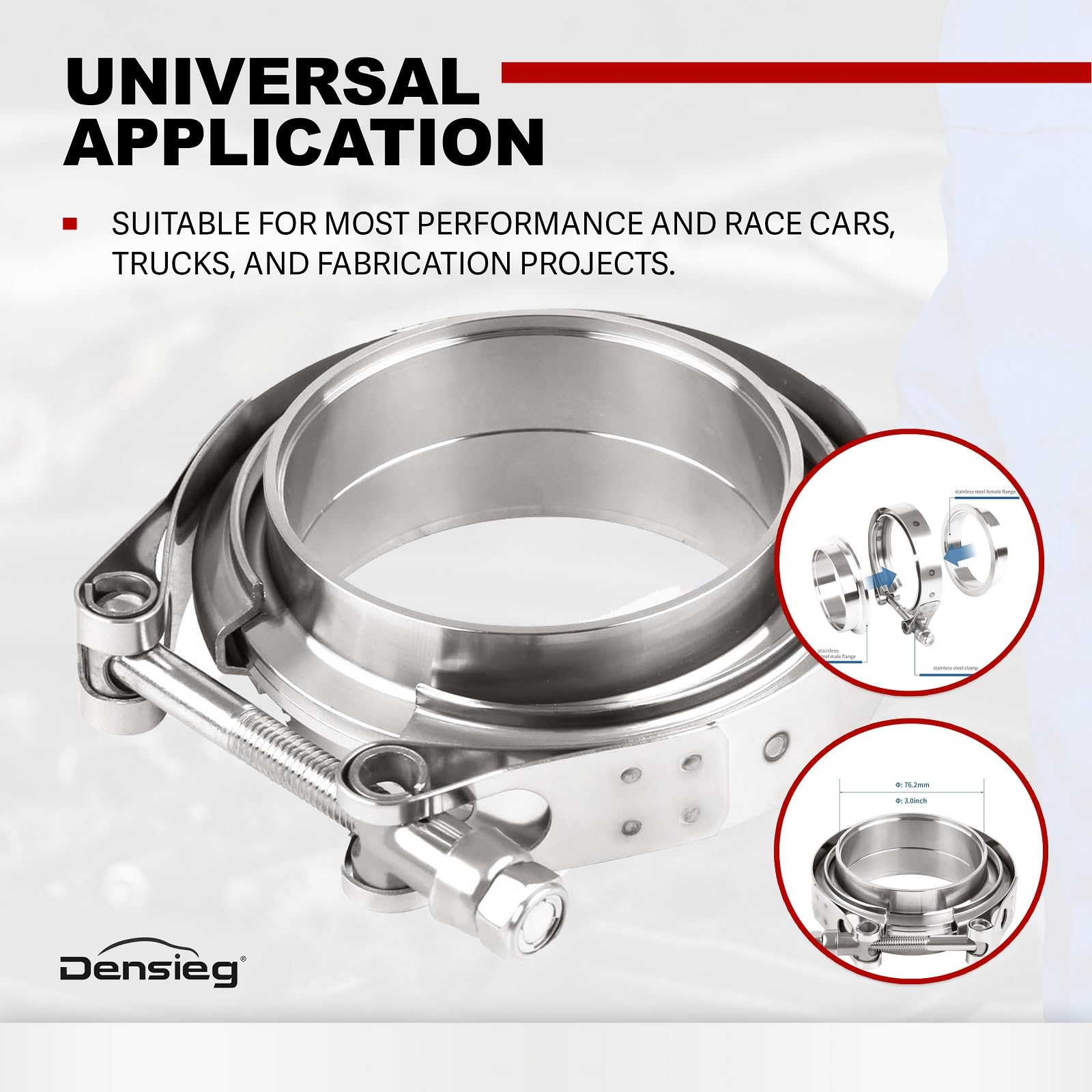 Ø 76,2mm(3.0") V Bande Bride d'Echappement V-Clamp Tuyau d'Echappement Pince en Acier Inoxydable pour Turbos, Vannes d’évacuation/d’écharge