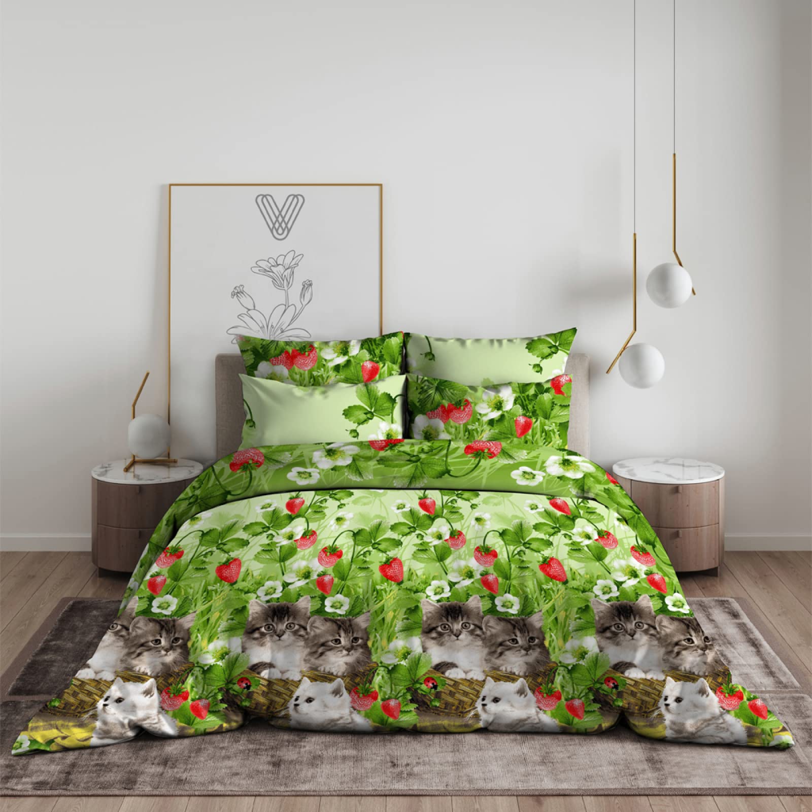 Parure de lit 220x240 en microfibre verte avec ses deux taies d'oreiller