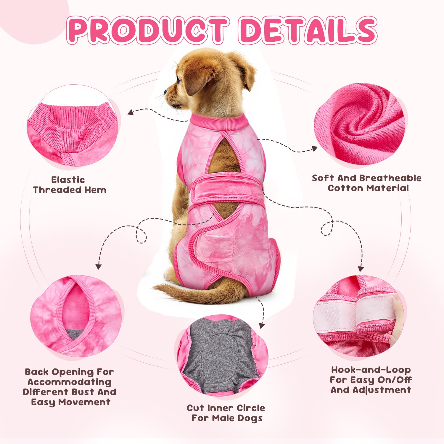 SlowTon Dog Surgery Recovery Suit, Medical Onesie with Open Back Design, Breathable Adjustable Post Surgery Bodysuit - Image 2