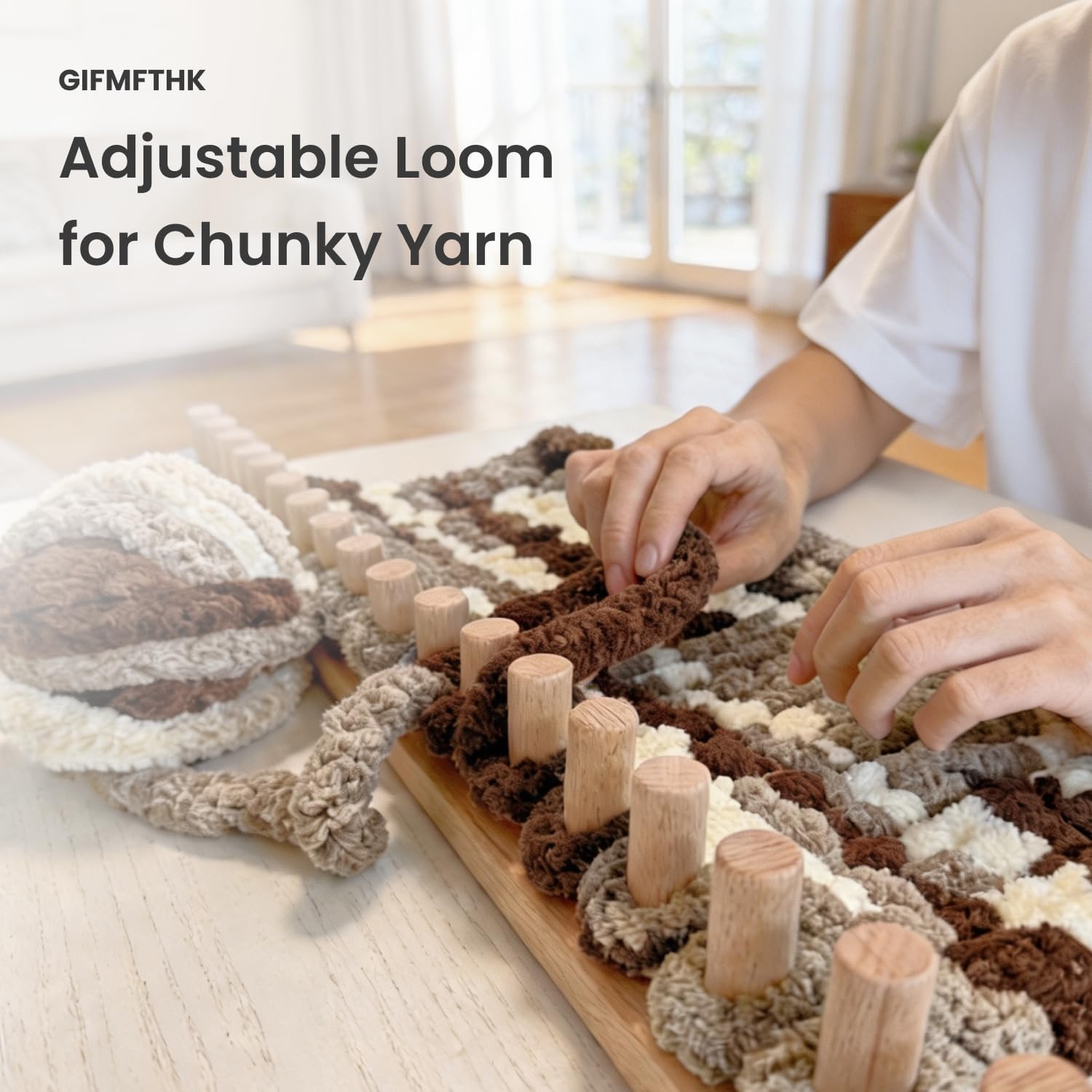 GIFMFTHK Chunky Blanket Loom Kit - 60 inch Adjustable Finger Knitting Loom
