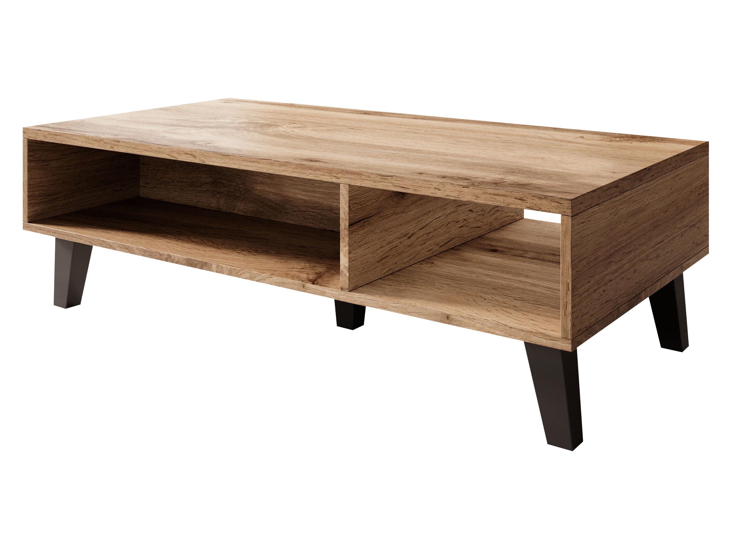 Mirjan24 Couchtisch Kaspro mit Ablagefach, Stylischer Kaffeetisch, Sofatisch, Wohnzimmertisch, Teetisch (Eiche Wotan/Schwarz)
