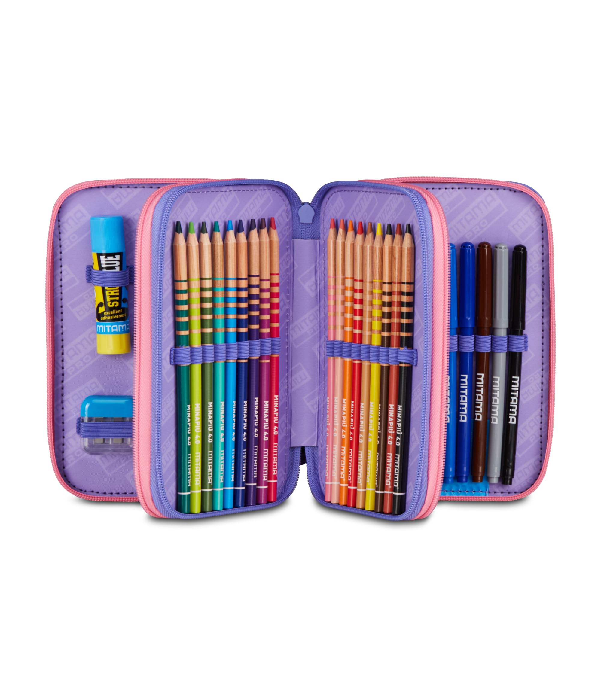 Mitama Astuccio Scuola 3 Scomparti, FAIRYUNICORN, Contenuto 47 pz, Completo di Matite, Pennarelli, Portapenne Scuola Elementare Bambina