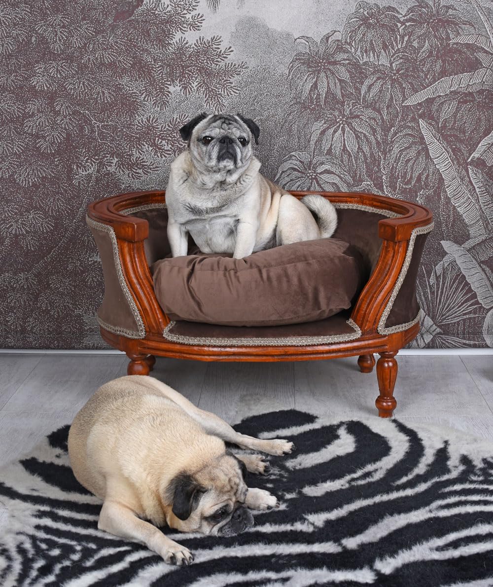 Cama barroca para perros con cojín, cesta para perros, cojín de terciopelo marrón, 70 cm, cat701g70