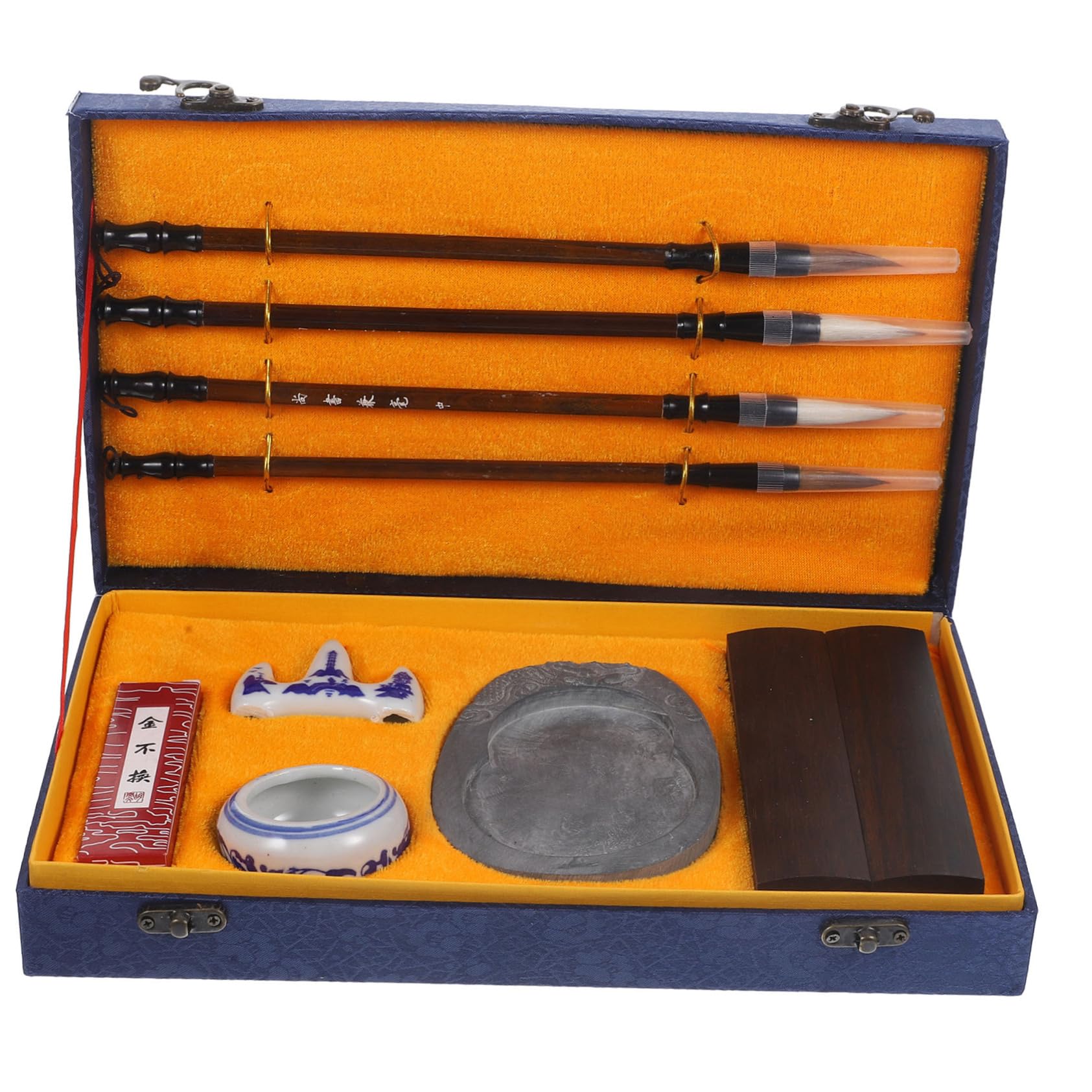 1 Set Calligraphy Painting Set Ink Stick Japan Japanese Sumi Supplies Caligraphy Kits Chinese Ink Stone Practicing Brush Drawing Suite Portable Wood Student