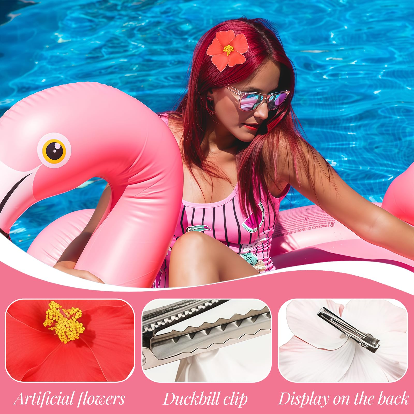 AstraGlam 10Pcs Flower Hair Clips for Women 3.5 Inch Hawaiian Hibiscus Hair Clip - Image 3