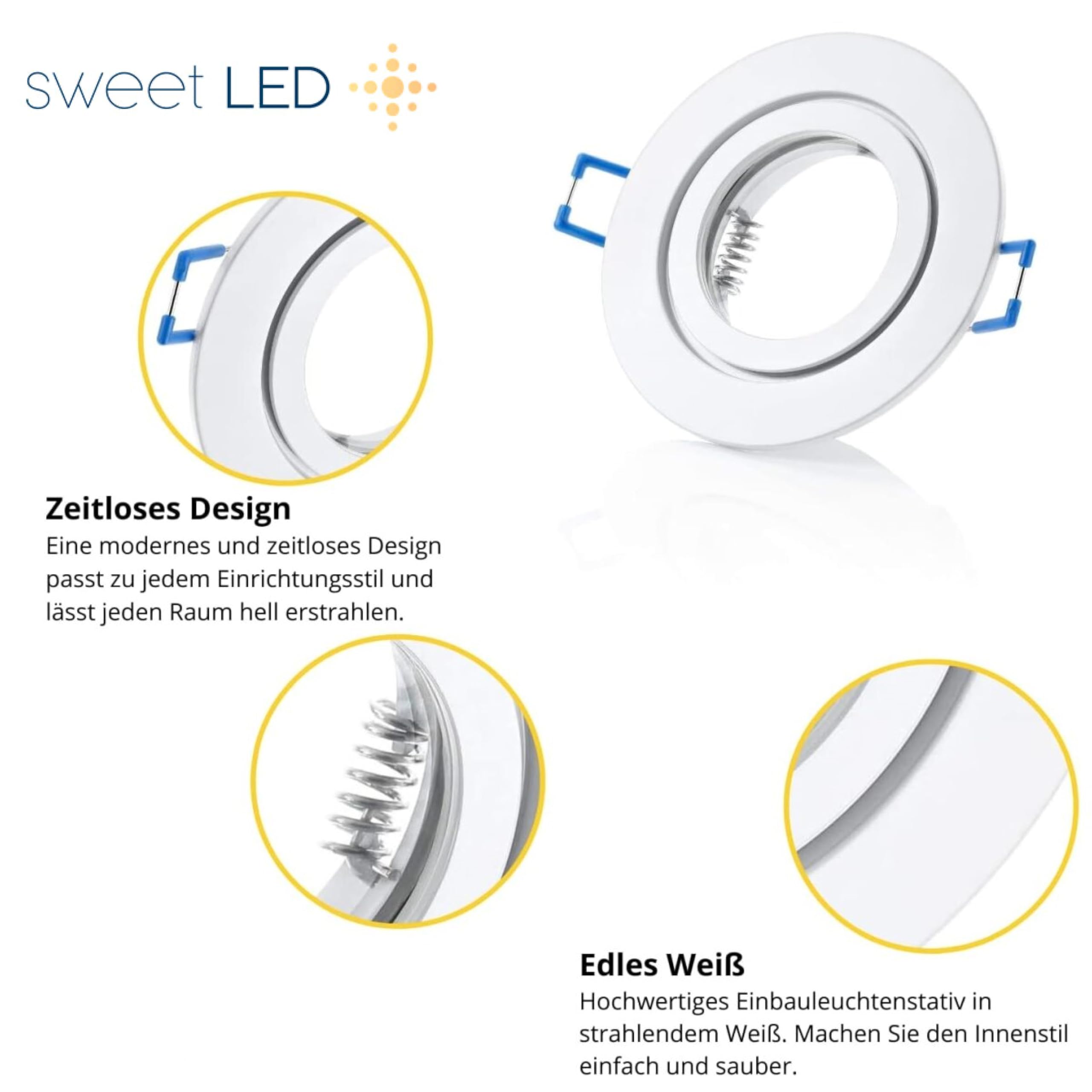 Sweet Led 4x marco empotrable incluido casquillo GU10 - IP44 focos empotrables para baño, focos LED empotrables redondos de aluminio - Ø 84mm, blanco