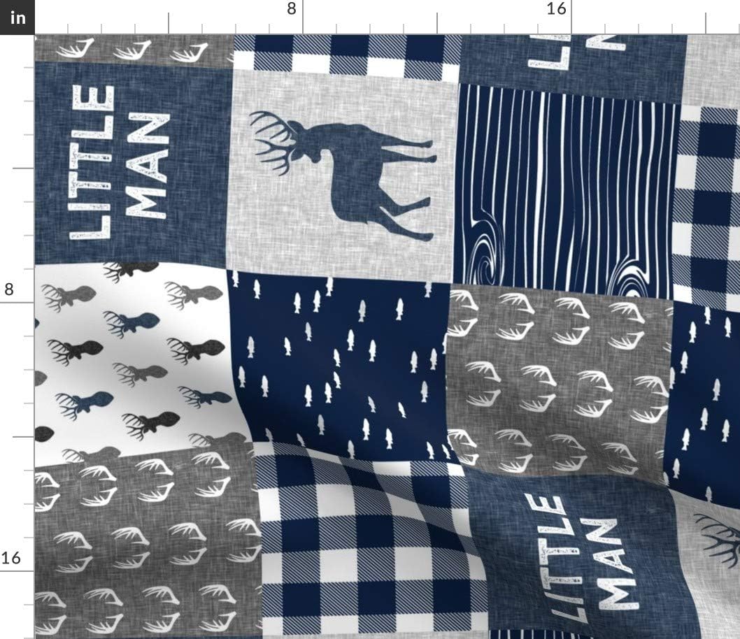 Spoonflower Fabric - Navy Gray Buck Boy Cheater Quilt Woodland Hunting Fishing Antlers Wood Printed on Cotton Poplin Fabric by The Yard - Sewing Shirting Quilting Dresses Apparel Crafts