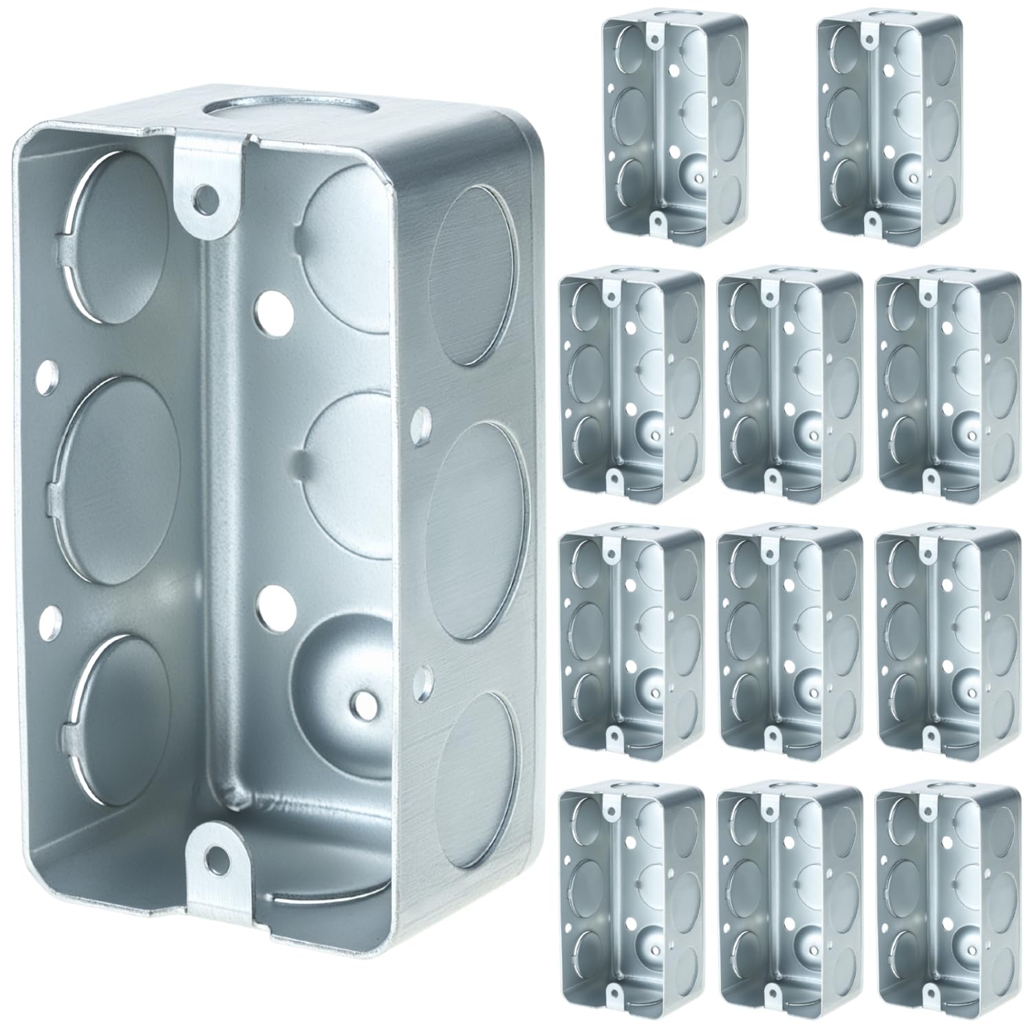 [BRSRABQDCMMAMCTD] QWORK Electrical Box 12-Pack, 4x2 Inch Outlet Box,13 Cubic Inches, Ten 1/2 Inch Knockouts Electrical Box,1-7/8" Deep, Galvanized Steel