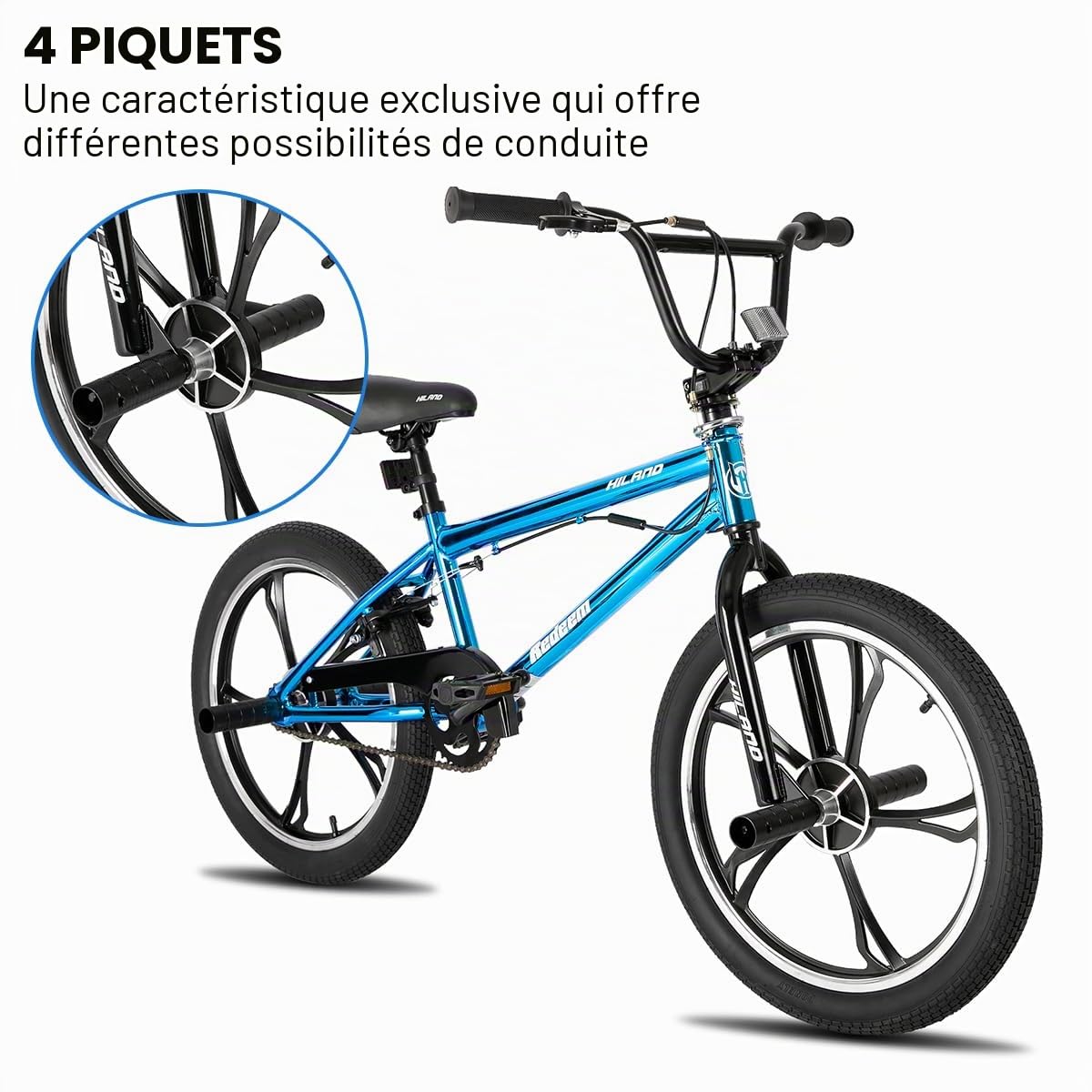 HH HILAND Vélo BMX 20 Pouces à 3 5 Rayons pour garçons et Filles à partir de 7, 8, 9, 10 Ans, Rotor Freestyle à 360 degrés, 4 pegs Single Speed Vélo BMX pour Enfant