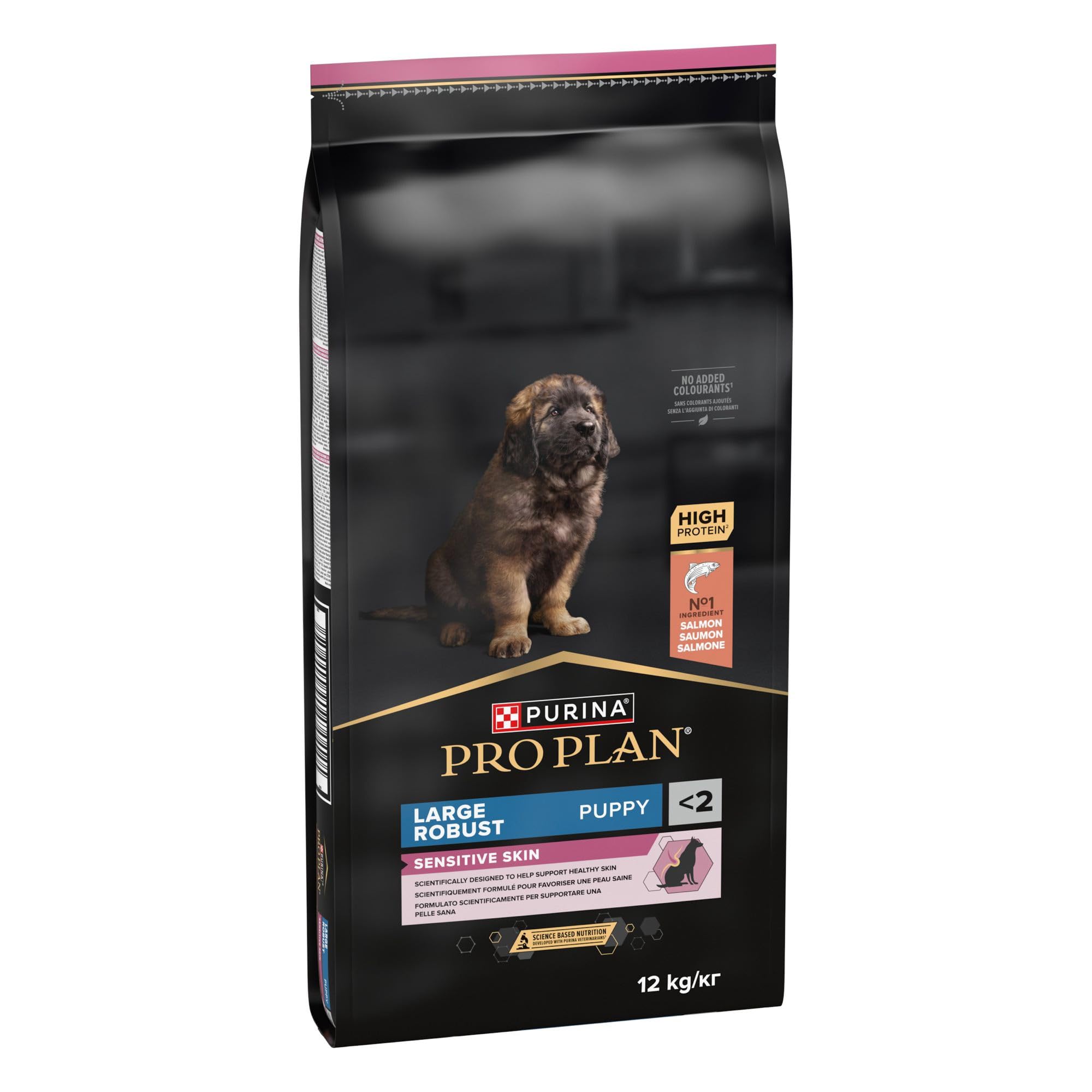 Purina Pro Plan - Large Puppy Robust Sensitive Skin Chien, Saumon - 12 kg | Croquettes Chiot Robuste Saveur Saumon - Sans blé, soutient la santé cutanée et les articulations - Santé Chiot