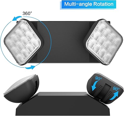Miniatura 5 de SPECTSUN - Paquete de 2 letreros de salida LED negros con luces de emergencia y batería de respaldo, ajustable, cableado, 2 cabezales LED,