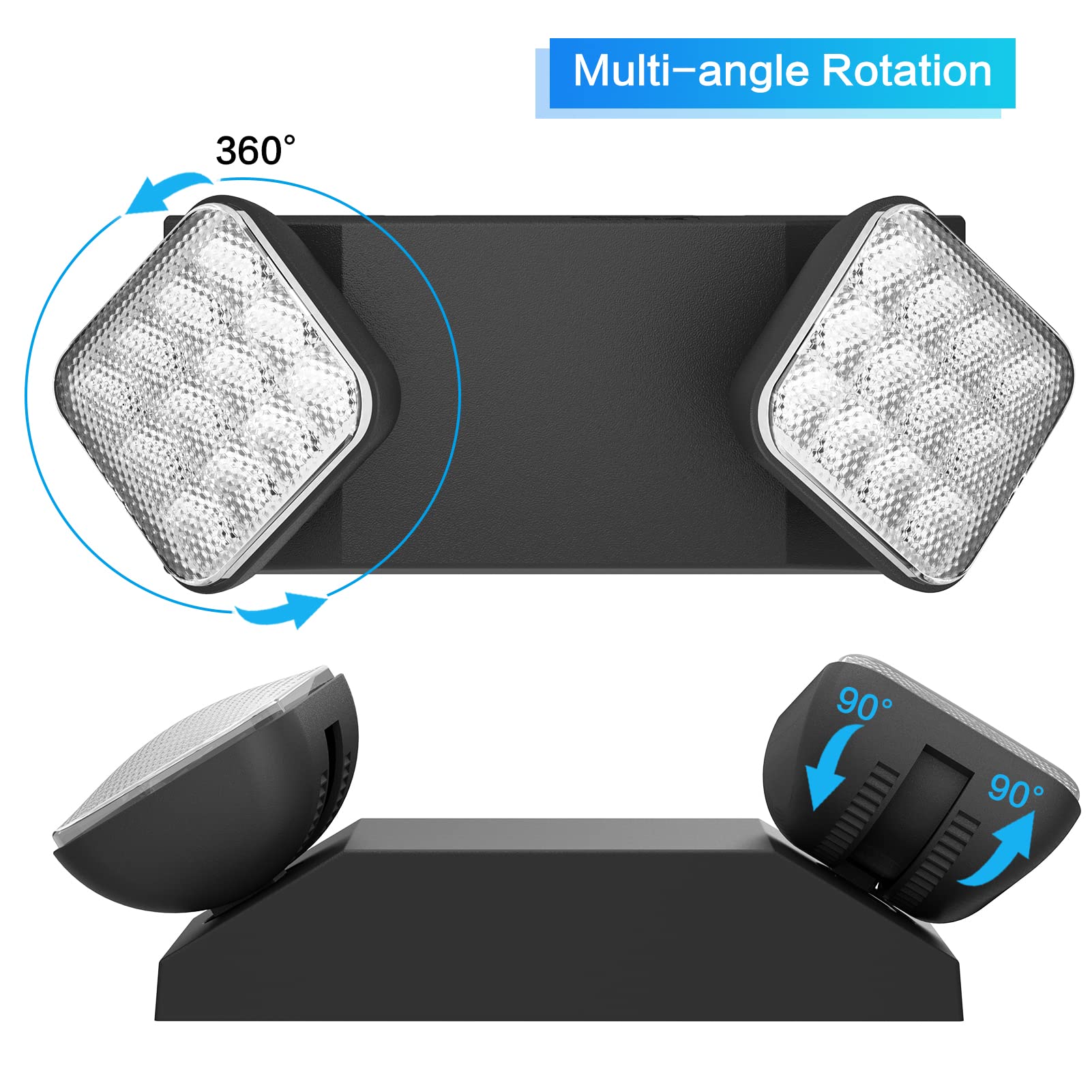 Spectsun LED-Notausgangsschild mit Notlichtern und Batterie-Backup, verstellbar, fest verdrahtet, 2 LED-Köpfe, UL-zertifiziert, 120–277 VAC/kommerzielle Notfallleuchten für Zuhause/Geschäft, 6 Stück