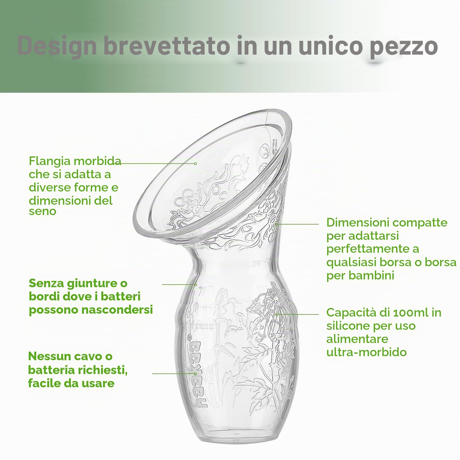 haakaa 100 ML Tiralatte in Silicone Con Coperchio, Trasparente Tiralatte Manuale, Raccolta Latte, Sano e Innocuo, Salva Ogni Goccia di Latte Materno