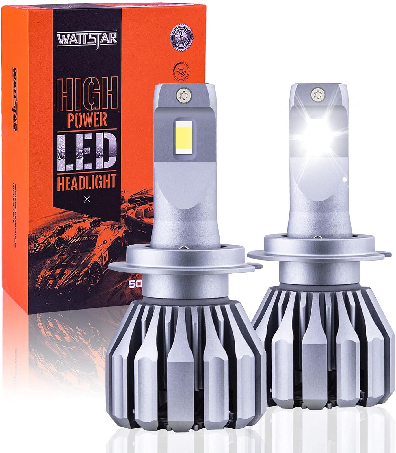 Wattstar H7 9600LM LED Headlight Bulbs with Cooling Fan,Low/High Bright Beam, CSP Chips, 32W, 6500K Pure White, Pack of 2