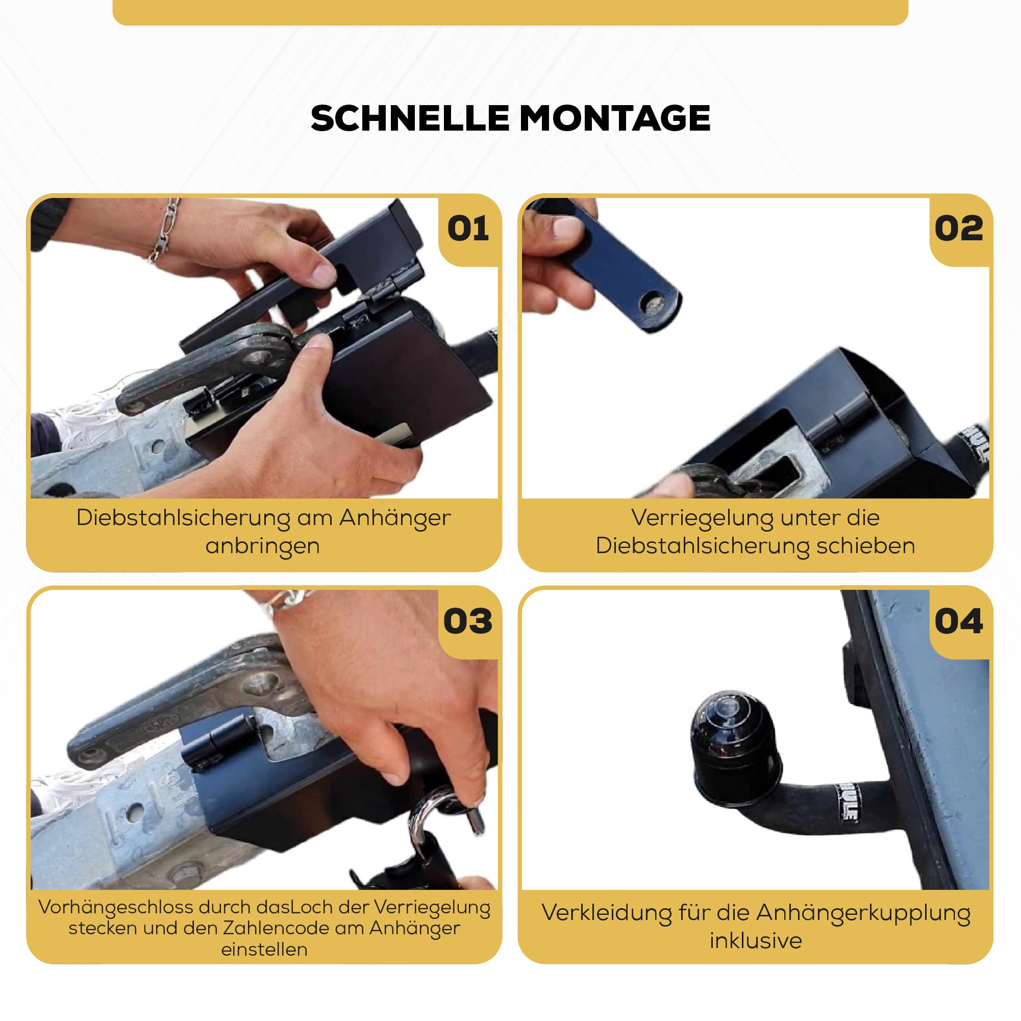 Universal Anhängerschloss, Anhänger Diebstahlschutz robust - Schloss Anhängerkupplung hochwertig langlebig - Gratis Kupplungsverkleidung - Hängerschloss Motorrad Wohnwagen Diebstahlsicherung Anhänger